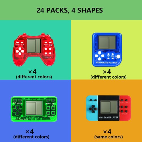 Sinikoro 24Pcs Video Game Party Favors for Kids, Arcade Video Game Birthday Supplies Mini Gaming Console Keychain Classroom Prizes for Boys and Girls