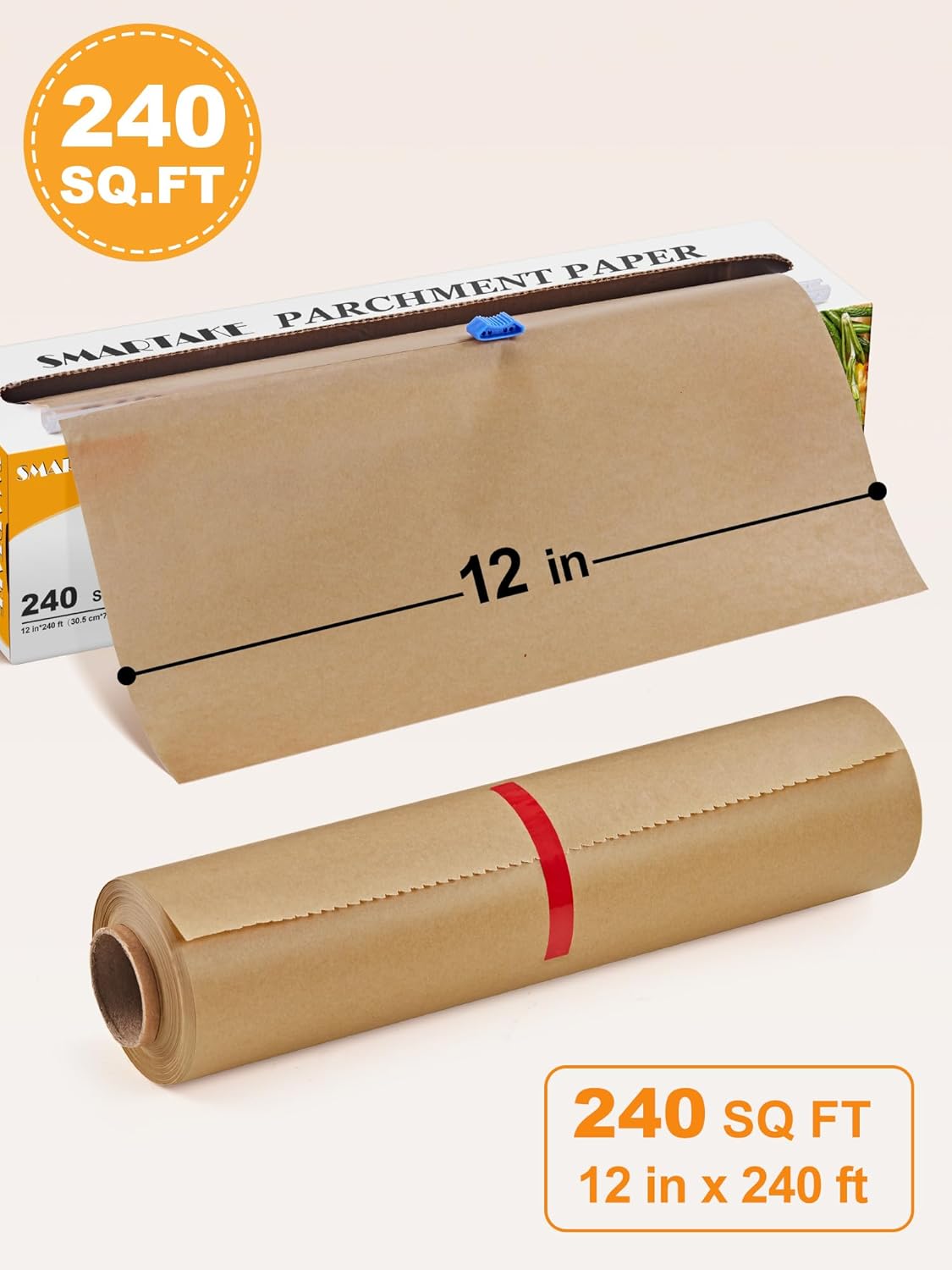 SMARTAKE Non-Stick Parchment Paper Roll - 12" x 240 ft | Ideal for Baking, Cooking & Grilling