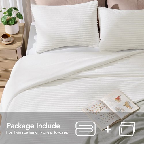 Quataly Fleece Comforter Set Queen Size-Super Warm & Lightweight Fluffy Winter Comforter(90"x90"), Luxury Fuzzy White Bed Set with 2 Pillowcases