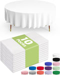 Pureegg Disposable Plastic Table Cloths - 84'' Round, Leakproof & Sturdy - 10 Pack, White for Parties & Picnics