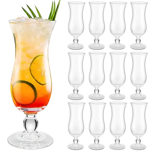 LemonRoad 12 Packs Hurricane Cocktail Glasses, 12 oz Tulip Drinking Cups Tall Wine Glasses Multi Purpose Water Goblet for Party Mojito Juice Beer Beverages
