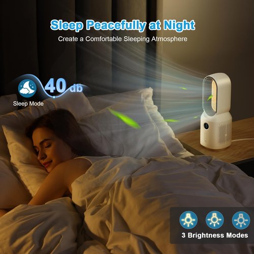 Desk Fan,13 Inch Portable Bladeless Fan, Small Quiet Office Fan with 106° Oscillating, 3 Speeds & Night light, LED Display, Button Control, Personal Table Fan for Bedroom, Office, Home, Study Room