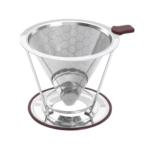 HAPYHOOM Pour Over Coffee Dripper Stainless Steel Coffee Filter Metal Cone Filter Paperless Reusable Single Cup Maker 1-2 Cup With Non-slip and Removable Cup Stand