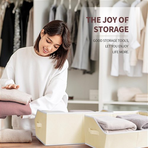 Homsorout Trapezoid Closet Shelf Organizer - Large Fabric Storage Baskets for Clothes & Books | 3 Pack, Beige