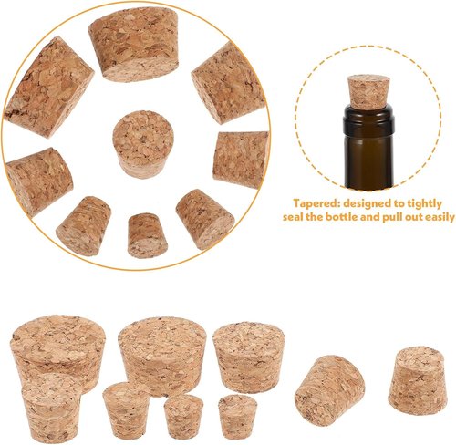 30Pcs Cork Stoppers, 6 Sizes Corks for Bottles, Wooden Tapered Corks Cork Bottle Stopper for DIY Projects, Airtight Sealing, Wine Bottles