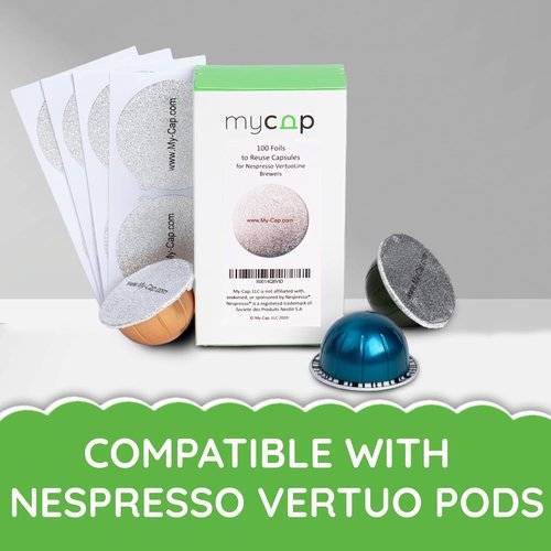 My-Cap Foil Seals for Nespresso Vertuo Pods - Reusable Aluminum Lids to Extend Capsule Life | Pack of 100