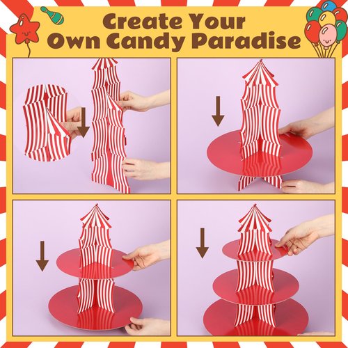 Vesici Set of 4 Carnival Theme Ferris Wheel Centerpieces and Cupcake Stands 3 Tier Cardboard Cupcake Holder for Dessert Displays Birthday Party Decorations