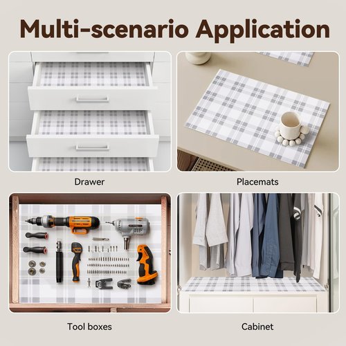 Drawer Shelf Liner for Kitchen Cabinets, Non Adhesive Slip Resistant Shelf Paper Easy to Clean, Strong Grip Thickened Waterproof Washable Mats for Pantry Shelves Cupboard Dresser(Grey, 24 in x 10 FT)