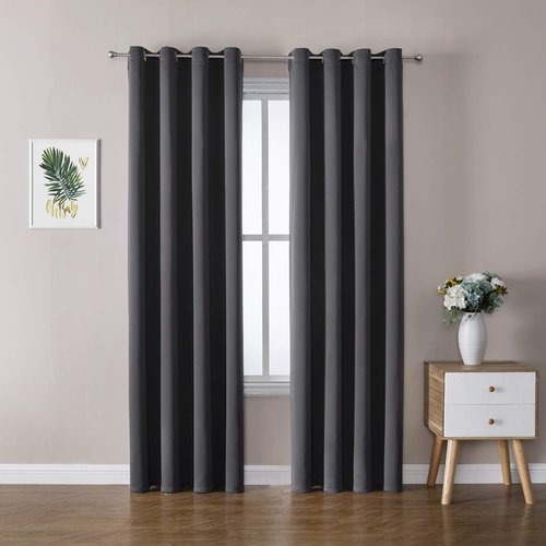 ChrisDowa Grommet Blackout Curtains - Thermal Insulated Room Darkening Panels, Dark Grey, 52W x 95L