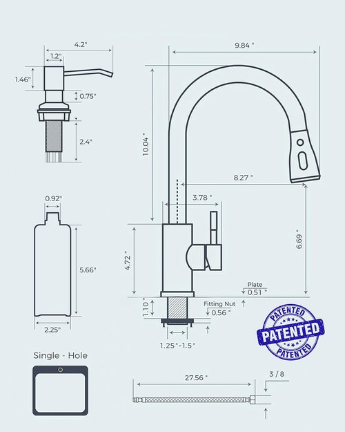 FORIOUS Black Kitchen Faucet - Classic High Arc Design with Soap Dispenser & Pull Down Sprayer | Stainless Steel