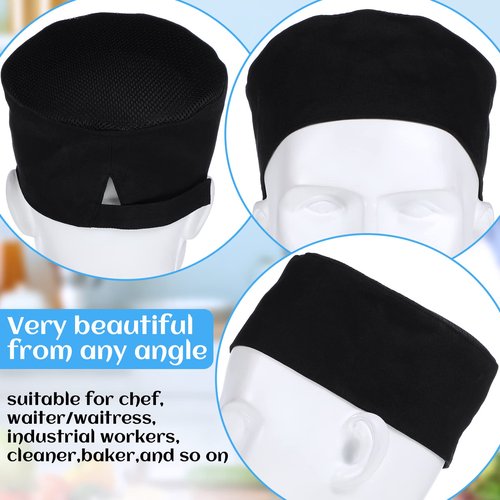 Jeere 20 Pcs Unisex Chef Hat Adjustable Kitchen Cooking Caps Sushi Beanie Breathable Mesh Top Skull Cap for Men Women Adult (Black)