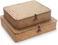 Seagrass Storage Basket Set - Rectangular Woven Bins with Lid for Organizing Snacks & Toys | Natural Finish (Large & Small)