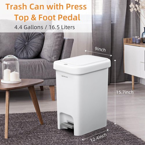 MOPALL 16.5L/4.4Gal Bathroom Trash Can with Lid Soft Close, Slim Trash Can with Pop-Up Lid & Step On Foot Pedal, Garbage Can Waste Bin Trash Bin Wastebasket for Home Kitchen Garage Apartment Office RV