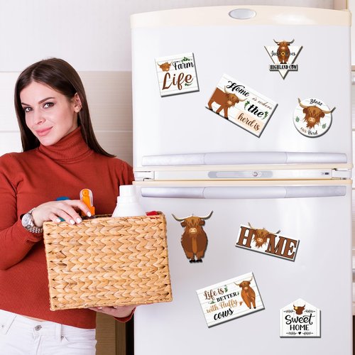 Farmhouse Highland Cow Refrigerator Magnets - Thrist 8PCS Farm Animal Refrigerator Magnets for Fridge Farm Themed Highland Cow Refrigerator Magnet for Home Kitchen Office Decor