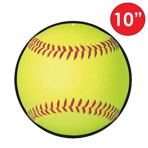 Beistle 6-Piece Softball Cutouts in Yellow, Sports Themed Party Decorations, Game Day Party Supplies, Softball Themed Party Accessories, 10"