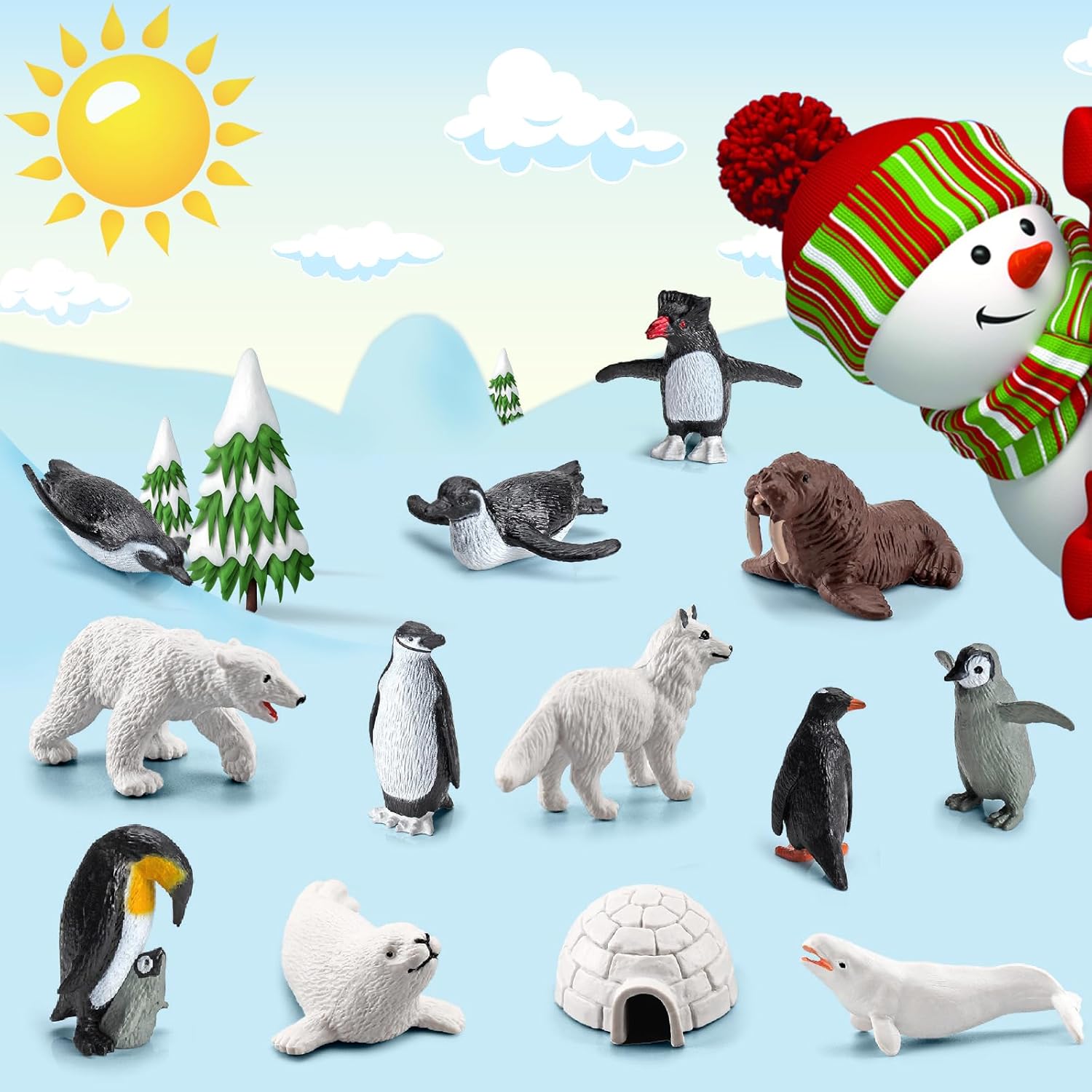 SCAHOW 26Pcs Arctic Animal Figures - Realistic Polar Animal Toys for Kids | Perfect Cake Toppers & Gifts