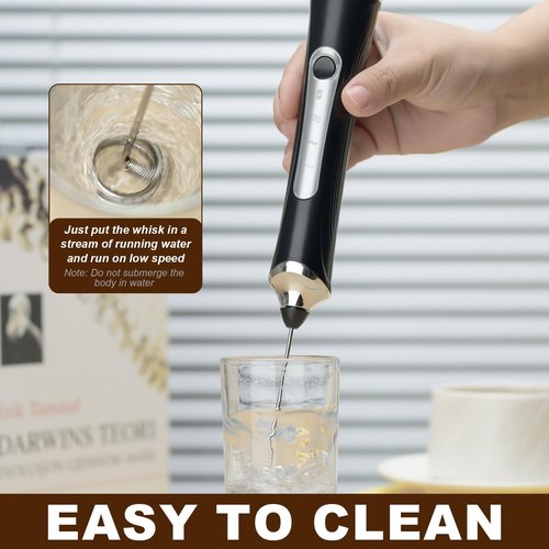 Freebala Handheld Electric Milk Frother with 2 Heads, Coffee Whisk Foam Mixer with USB Rechargeable 3 Speeds, Foam Maker Blender for Latte, Cappuccino, Hot Chocolate, Egg (Black)