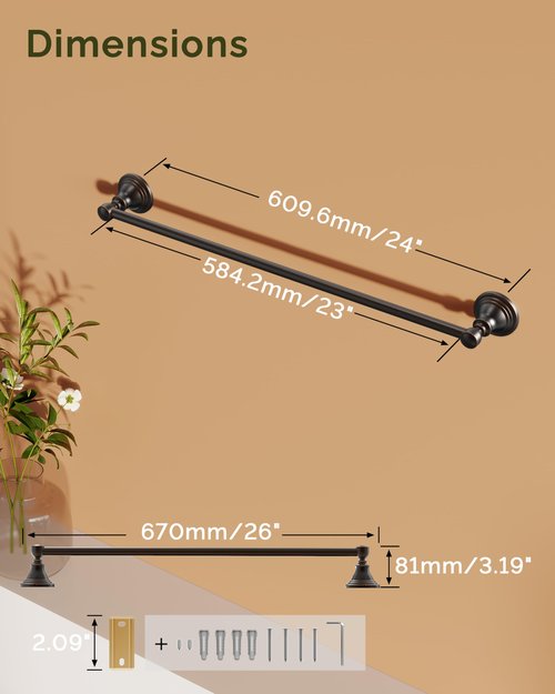 WZKALY Towel Bar 24inch, Stainless Steel Bathroom Towel Rack Wall Mounted, Heavy Duty Towel Rod, Towel Holders for Bathroom, Kitchen (Oil Rubbed Bronze)