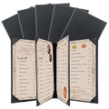 FLKQC Restaurant Menu Covers Holders 8.5" X 11" | Pack of 5 Synthetic Leather 6 View Menu Holder Covers Book Style with Angled Corners Black for Wine List (5, 6 View (8.5" x 11"))
