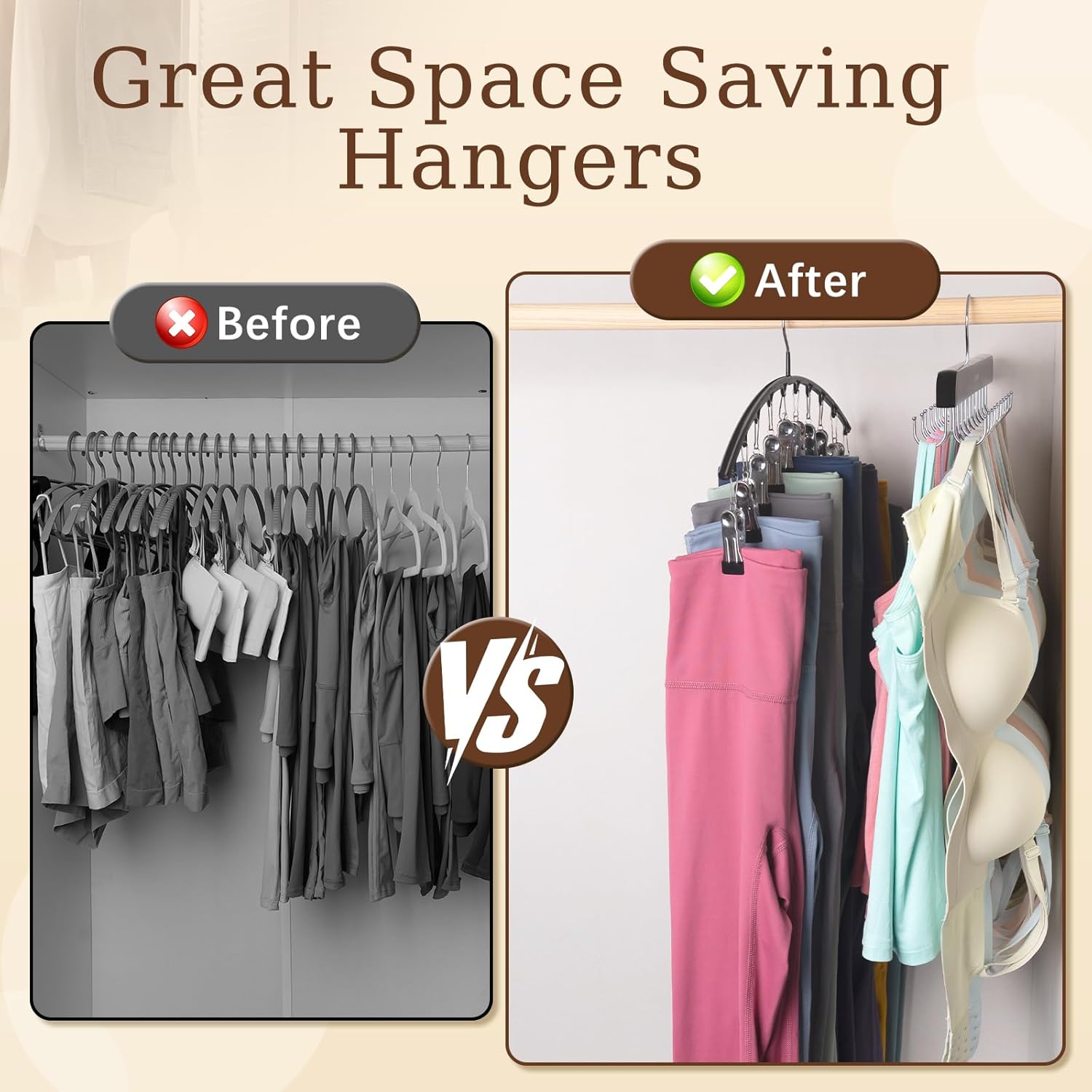 Volnamal Legging Organizer & Bra Hanger - 2-in-1 Space-Saving Closet Storage for 30 Leggings & Bras