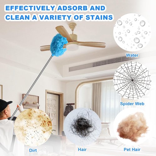 Storystore Ceiling Fan Cleaner Duster - Adjustable Duster with Extension Pole,Dusters for Cleaning Fan Blade, Walls and Cobweb (Blue)