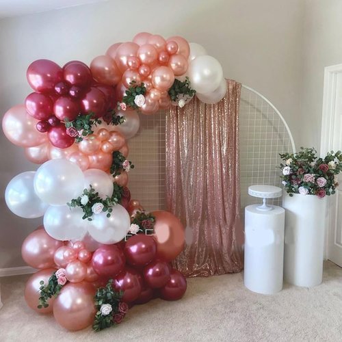 **Skiennix 60-Pack Burgundy Red & Pink Balloons - 12-Inch Latex & Metallic Confetti for Parties**