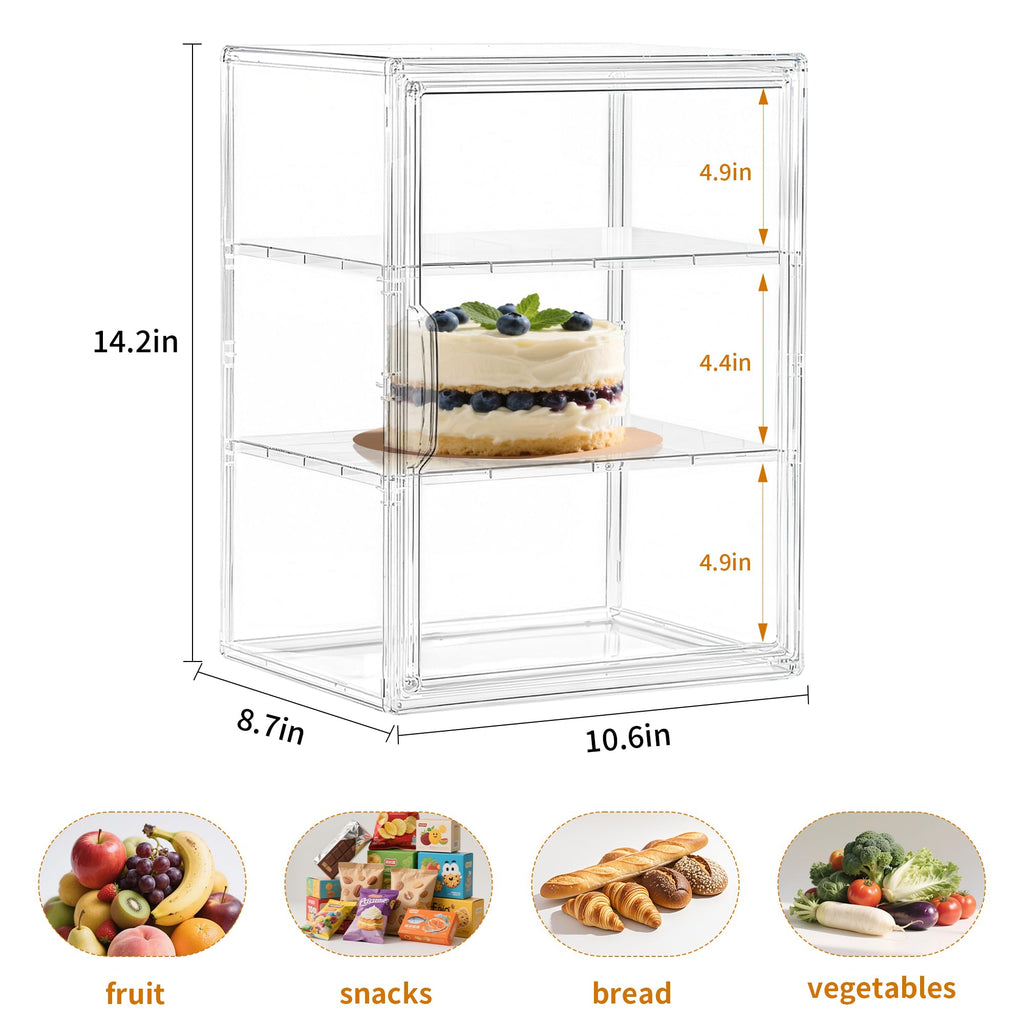 SANKEU Bakery Pastry Display Case 3 Layer Large Clear Bread Box For Kitchen Countertop Bread Storage For Homemade Bread, 10.6" L x 8.7" W x 14.2" H, 1 Pack