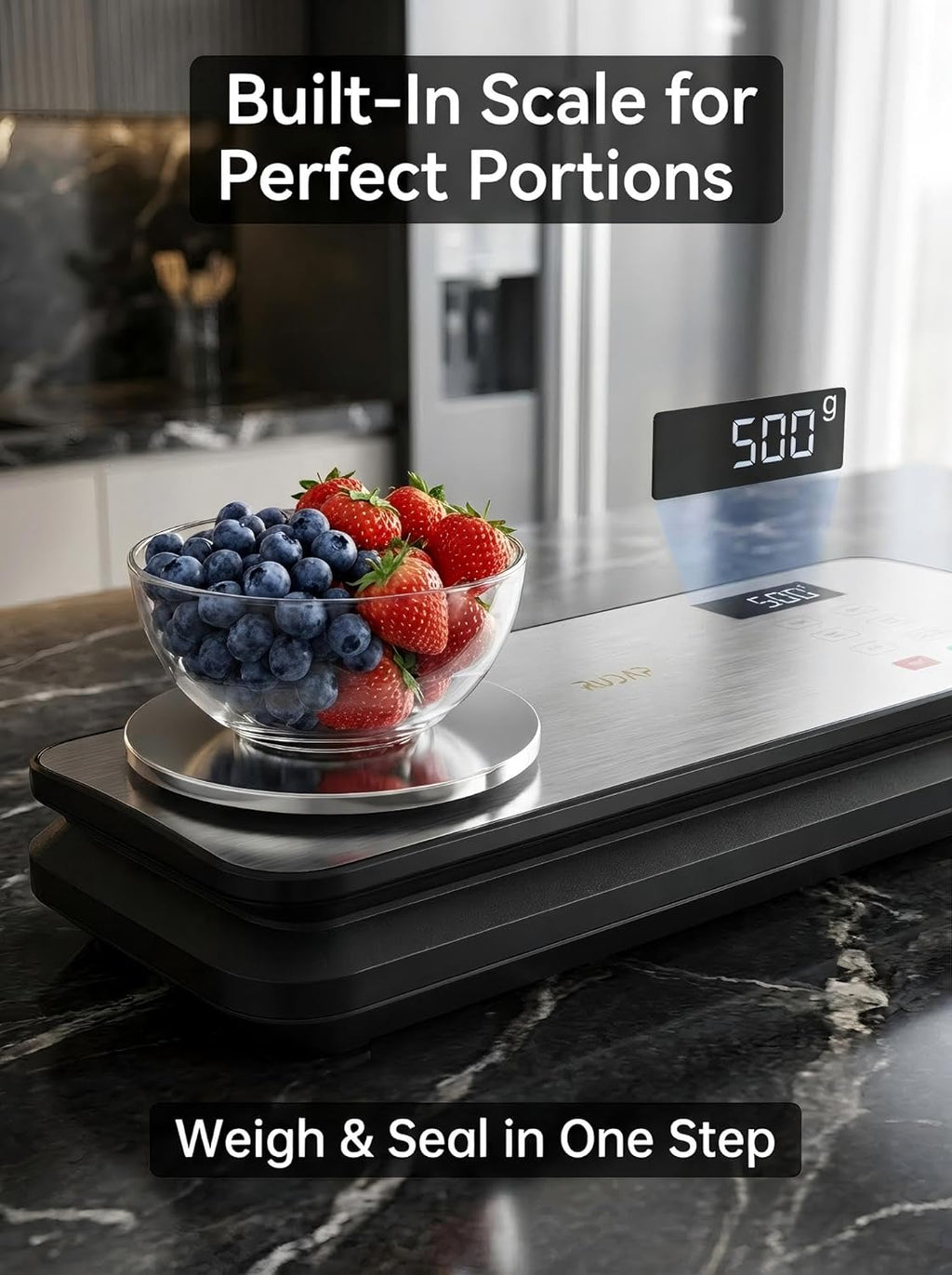 Skiennix Vacuum Sealer - 90kPA Powerful Food Saver with Digital Kitchen Scale & 12-in-1 Modes | Includes 10 Bags & 1 Roll