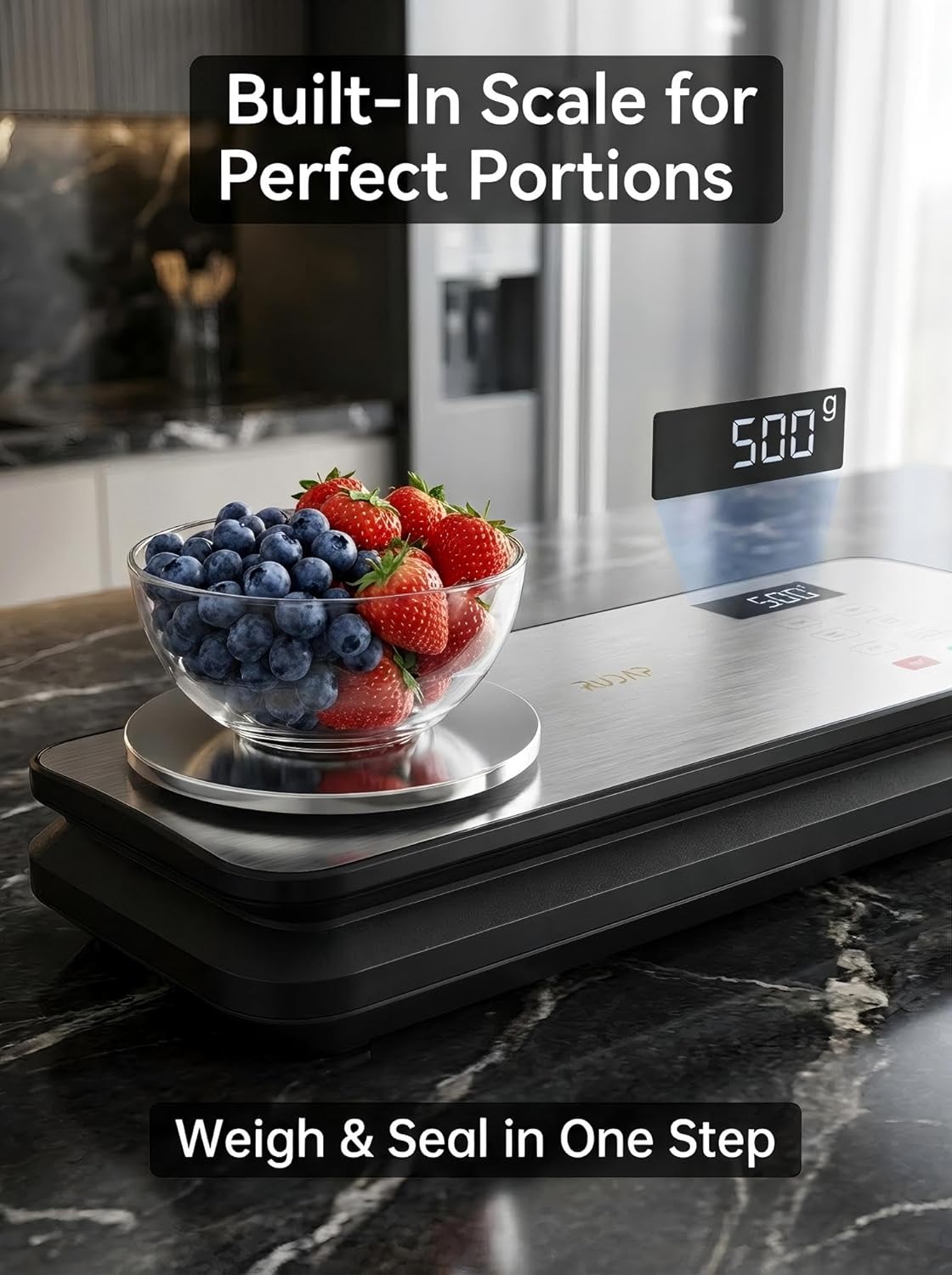 Skiennix Vacuum Sealer - 90kPA Powerful Food Saver with Digital Kitchen Scale & 12-in-1 Modes | Includes 10 Bags & 1 Roll