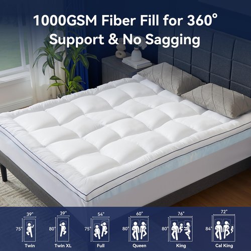 NicePlus Queen Size Dual Layer 4 Inch Memory Foam Mattress Topper, 2 Inch Fluffy Soft Pillow Top Mattress Pad Cover and 2 Inch Gel Memory Foam for Back Pain Relief, Breathable, Cooling