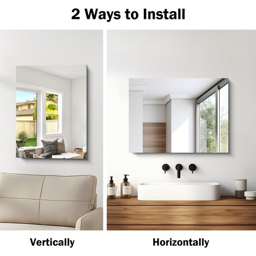 CILIBER Frameless Mirror, 18x24 Mirrors for Wall, Rectangle Bathroom Mirror for Over Sink, 18 inch Vanity Mirror with Polished Edge, 3mm Tempered Glass, Hangs Horizontally or Vertically