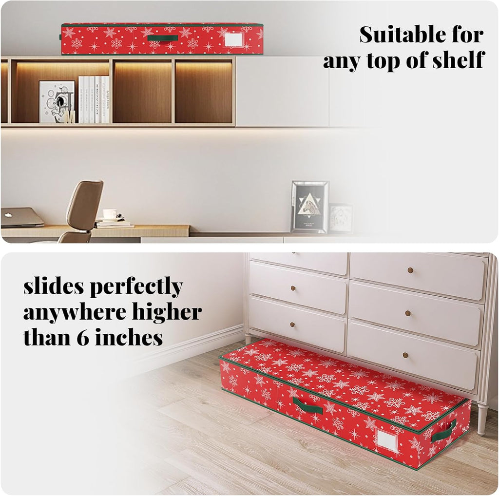 StorageRight Wrapping Paper Organizer - Holiday Gift Storage Box for Snowflake/Red Paper Ornaments