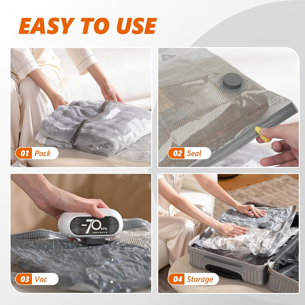 Skiennix Vacuum Storage Bags - 15 Pack with Electric Pump | Premium Tear-Resistant, Space-Saving Travel Essentials