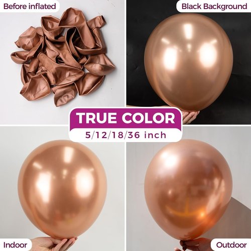 Bezente Rose Gold Metallic Chrome Balloons - 100 Pack of 12-Inch Round Latex for Weddings & Parties