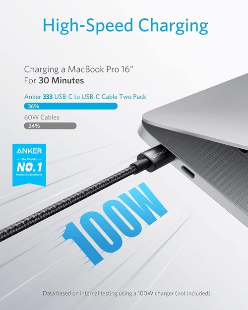 Anker USB C to USB C Cable - 100W Fast Charging Cord, 6 FT (1.8 m) for iPhone 17, MacBook Pro & More - Black