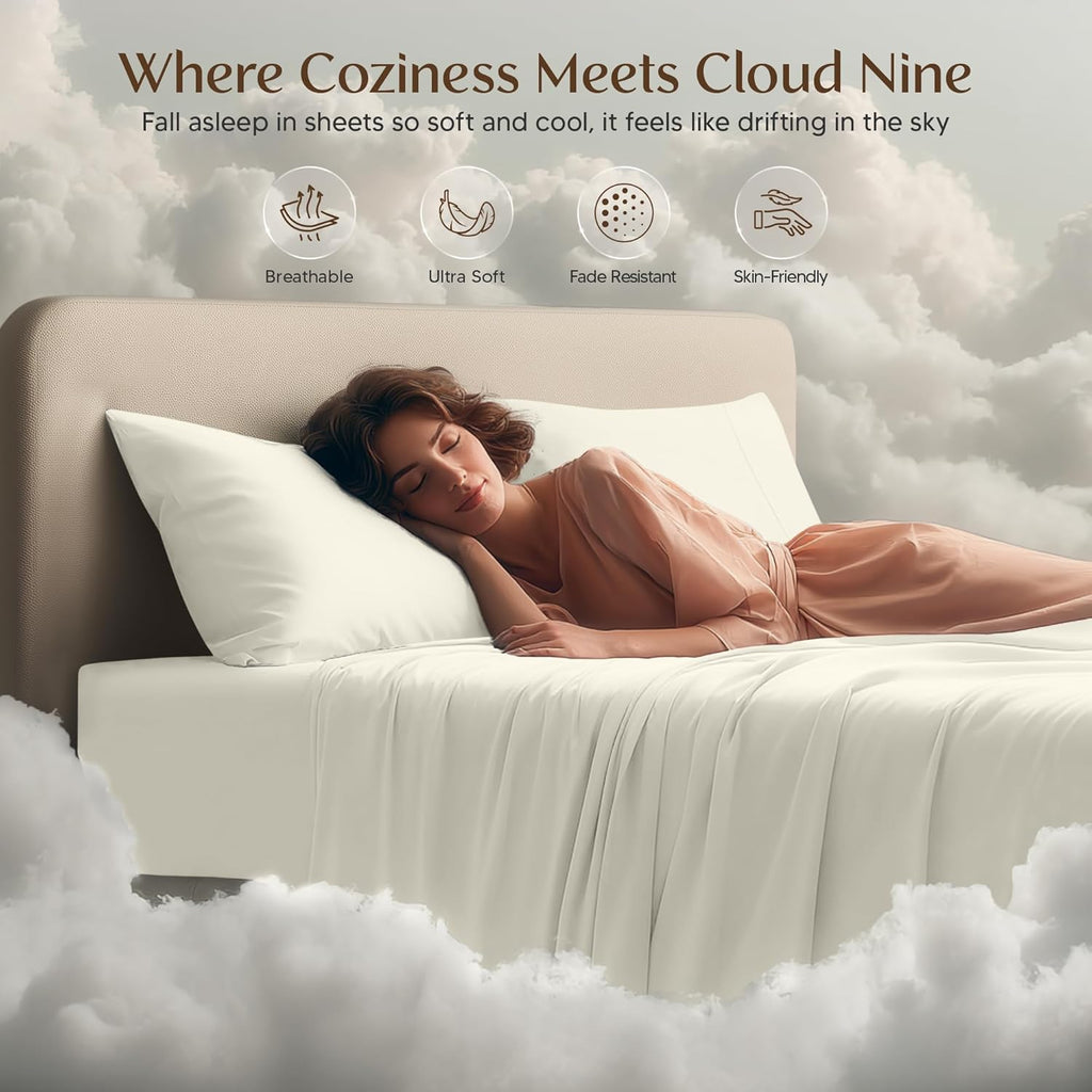 Utopia Bedding California King Size Sheet Set - Soft, Breathable Microfiber | 4-Piece Ivory Set