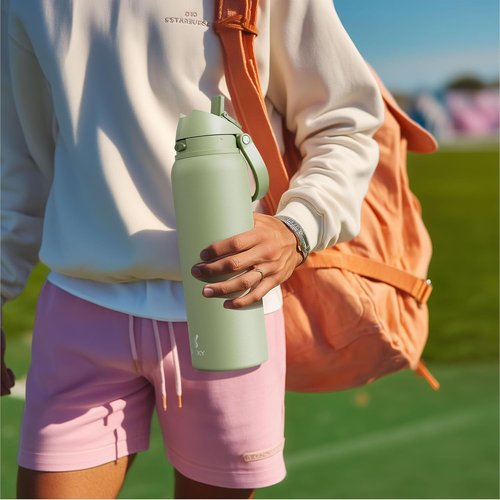 Meoky Stainless Steel Insulated Water Bottle - 32 oz, 2-in-1 Straw & Spout Lid, Leak Proof, BPA-Free