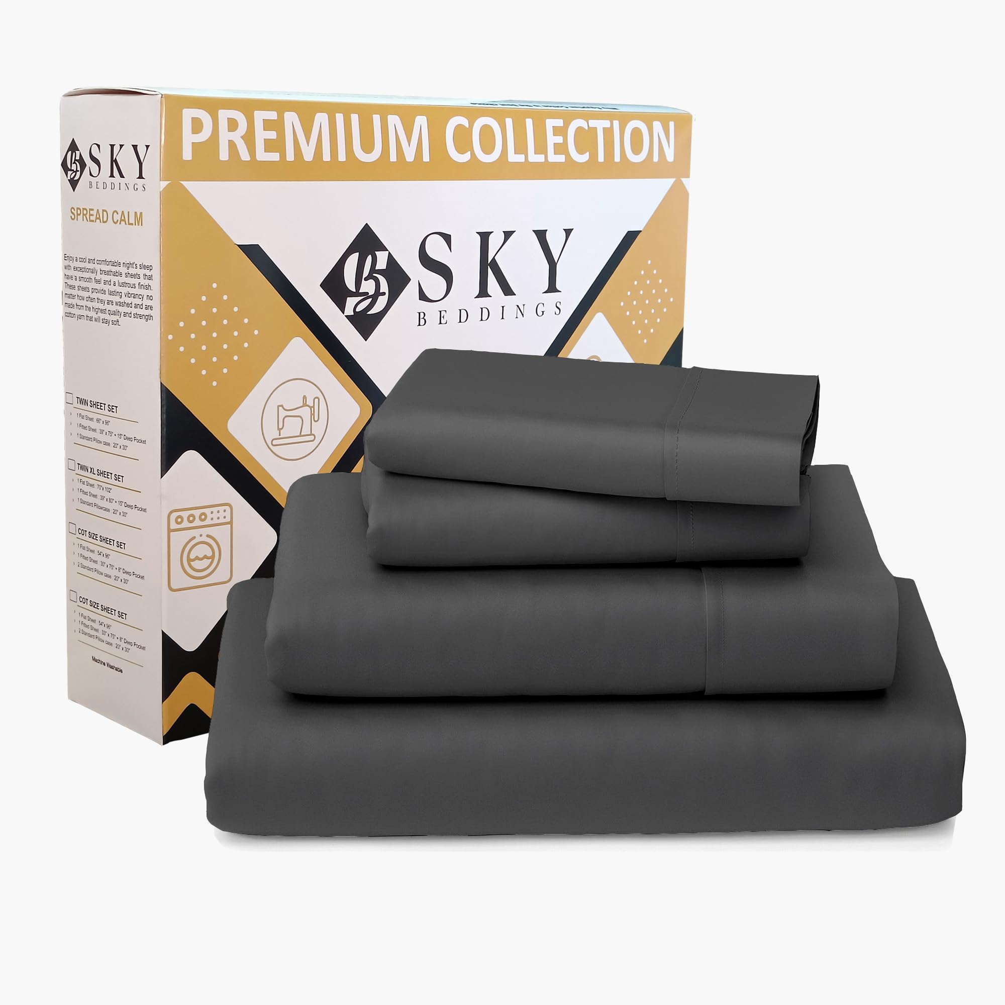 SKY BEDDINGS 100% Cotton Full Sheets - 400 Thread Count Sateen Weave, Cooling, Hotel Luxury 4 Piece Full Size Bed Sheets Set with 15" Deep Pockets, Breathable Cotton Full Size Sheets - Light Grey