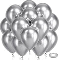 Bezente Silver Metallic Chrome Balloons - 12 Inch Round Helium Balloons, 100 Pack for Celebrations