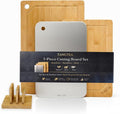 Bamboo Cutting Board Set - 3-Piece Kitchen Prep Station with Stand & Stainless Steel Defrosting Tray