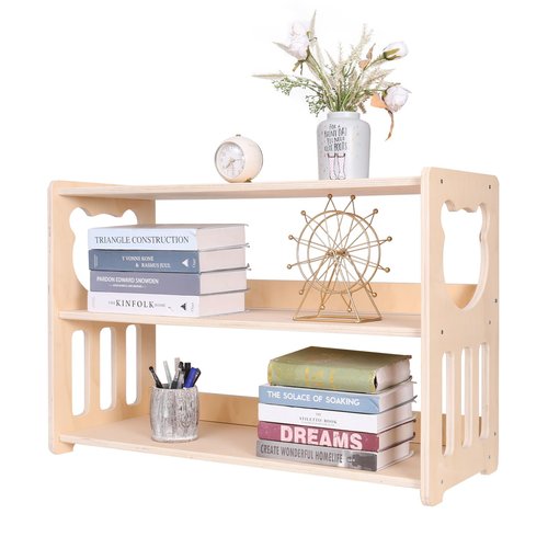 YJTREMFYX Montessori Bookshelf Toy Rack Children's Toy Storage Organizer Children's Room Bookshelf Sturdy and Safe Wooden Classroom Furniture Storage Cabinet (3Tier)