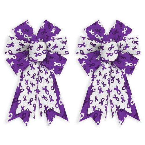 Threetols 2pcs Pancreatic Cancer Awareness Wreath Bows, Alzheimer's Disease Awareness Bows for Wreath Purple Bows for Front Door, Purple Tree Bows for Pancreatic Cancer Survivor Party Supply
