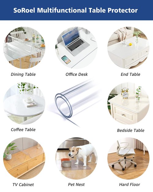 42X68 Inch Plastic Vinyl Tablecloths Protector Rectangle Clear Desk Mats Pad PVC Table Runner Cover for Coffee Dining Room Table Office Desk Sofa End Side Table Kitchen Countertop Heavy Duty