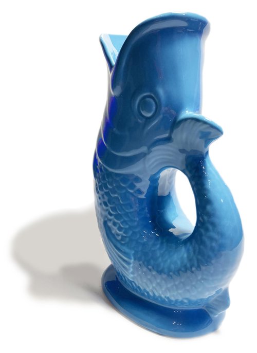 Sky Blue Porcelain Gurgle Fish Shaped Water Jug 50 ounces/ 1.5 liter Capacity 11 Inches High