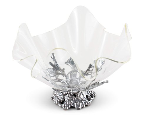 Arthur Court Acrylic Bowl Grapevine Stand Pattern Sand Casted in Aluminum with Artisan Quality Hand Polished Tarnish Free Stand Lightweight Serving Bowl Diameter: 11 inch Tall: 9.25 inch