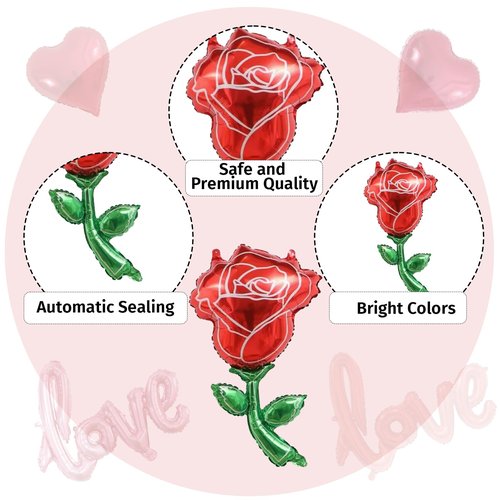 18Inch Red Heart Shaped Balloon 40Inch Red Love Foil Balloon 36Inch Rose Balloons Valentine Balloons Set for Valentine's Day Proposal Wedding Anniversary Special Night Party Romantic Decoration