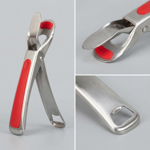 Hot Plate Gripper for Instant Pot Accessories, Stainless Steel Non-Scald Plate Gripper Clip Tongs for Microwave Oven Toaster Steamer Air Fryer, Non-Slip Heat-Resistant Kitchen Gripper(Red)