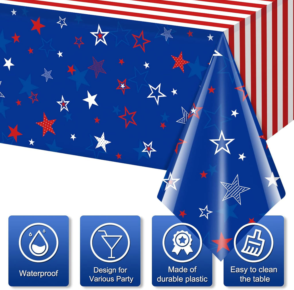 Patriotic Tablecloths by [Brand Name] - 3 Pcs Red, White & Blue Disposable Covers | 54x108 Inch for 4th of July Celebrations