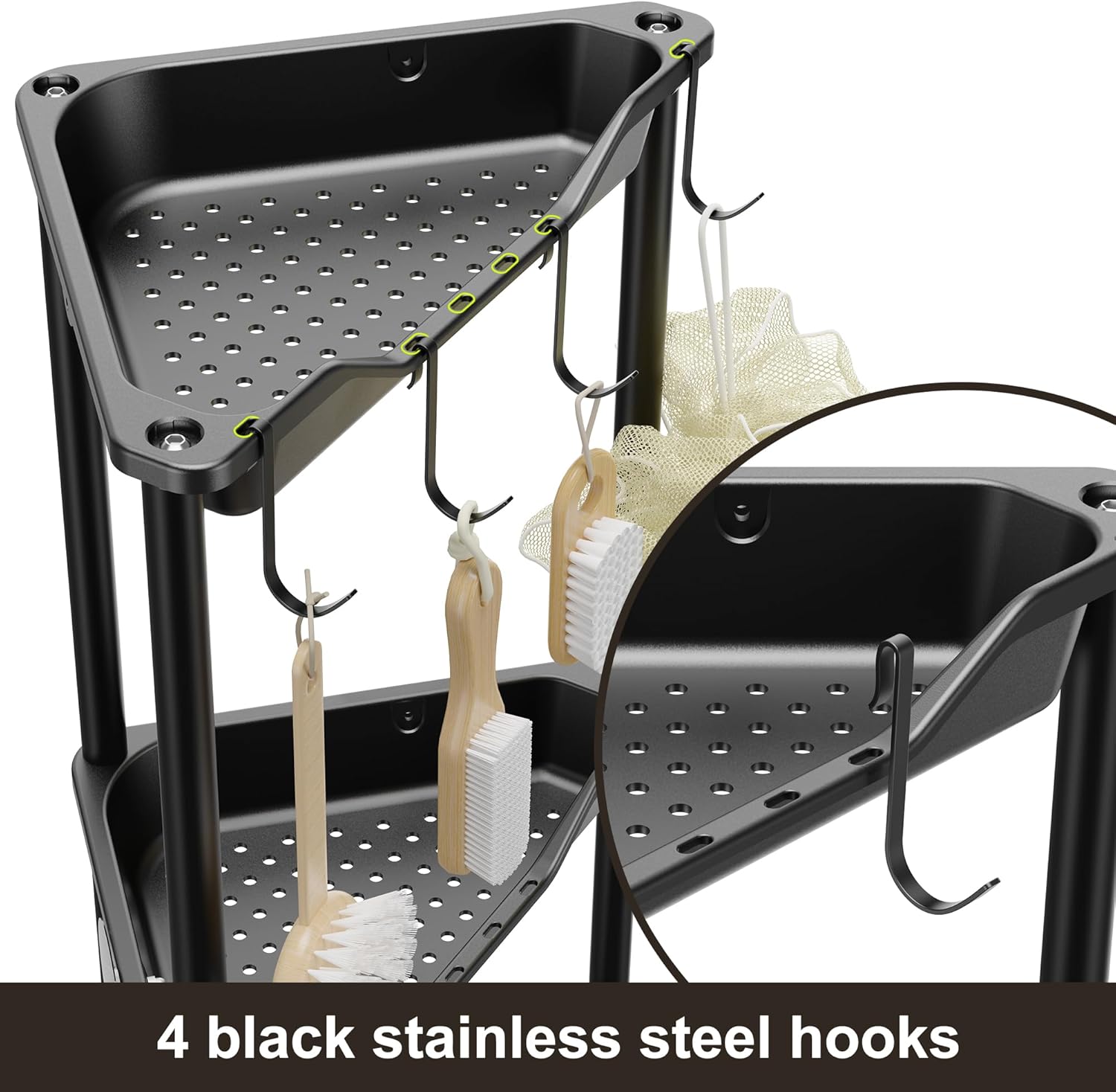 Orimade 4-Tier Rustproof Corner Shower Caddy Organizer - Durable Plastic & Metal, 10.8 x 10.8 x 44.6 Inches, Black