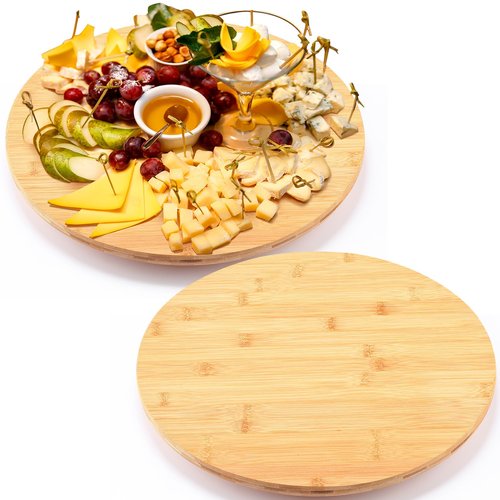 Nitial 2 Pack Bamboo Wood Lazy Susan Rotating Turntable Organizer Wooden Charcuterie Board Cheese Board Turntable for Dining Table Kitchen Cabinet Countertop Pantry Storage (16 Inch)